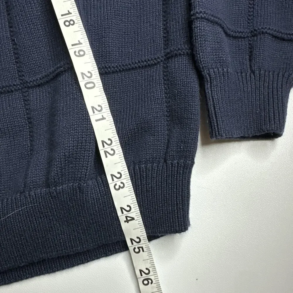 Vintage IZOD Sweater Mens Medium Navy Blue Textured Knit Crewneck Fisherman 90s
